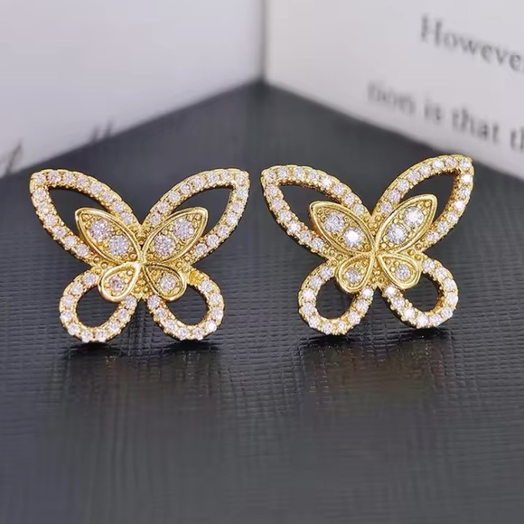 Jewelry - Gold Filled Cubic Zirconia Butterfly Earrings